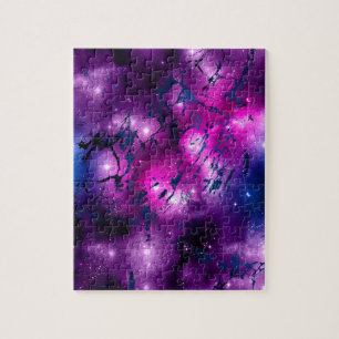 Galaxy Glow   Cosmic Blue Purple and Pink Marble Jigsaw Puzzle