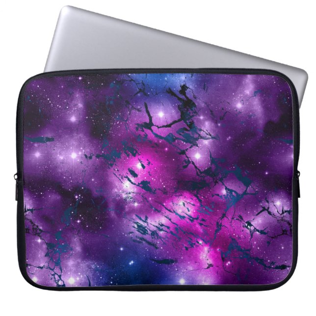 Galaxy Glow | Cosmic Blue Purple and Pink Marble Laptop Sleeve (Front)