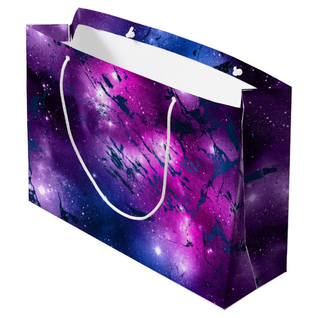 Galaxy Glow | Cosmic Blue Purple and Pink Marble Large Gift Bag (Back Angled)