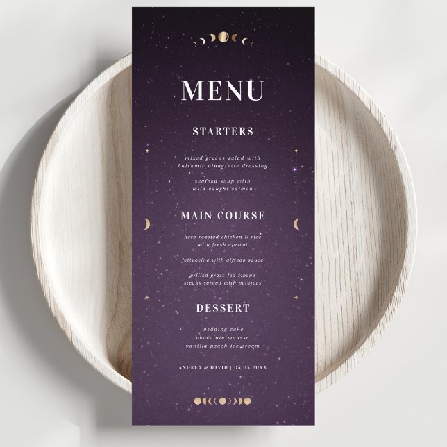 Galaxy Gold Moon Celestial Wedding Dinner Menu (Creator Uploaded)