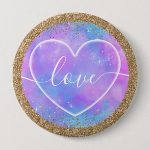 Galaxy Heart Love Design with Gold Glitter Border 10 Cm Round Badge