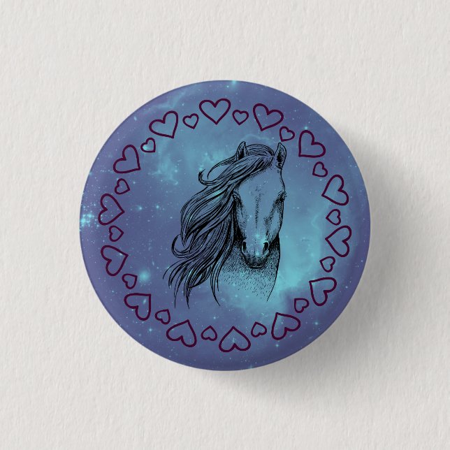 Galaxy Horse & Hearts   3 Cm Round Badge (Front)