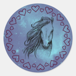 Galaxy Horse & Hearts Classic Round Sticker