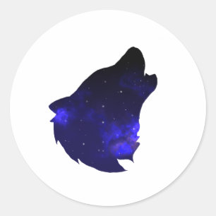 Galaxy Howling Wolf Silhouette Night Sky with Star Classic Round Sticker
