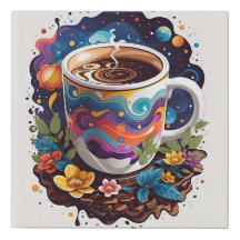 Galaxy in Coffee Cup Faux Wrapped Canvas Print