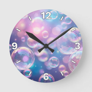 Galaxy Iridescent Soap Bubbles Dreamy Home Decor Round Clock