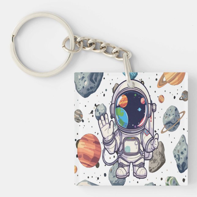 Galaxy Keychain Astronaut Planets Design for Kids (Front)