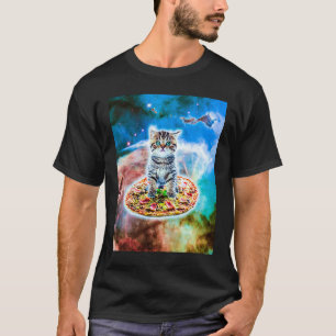 Galaxy Kitty Cat Riding Pizza In Space T-Shirt