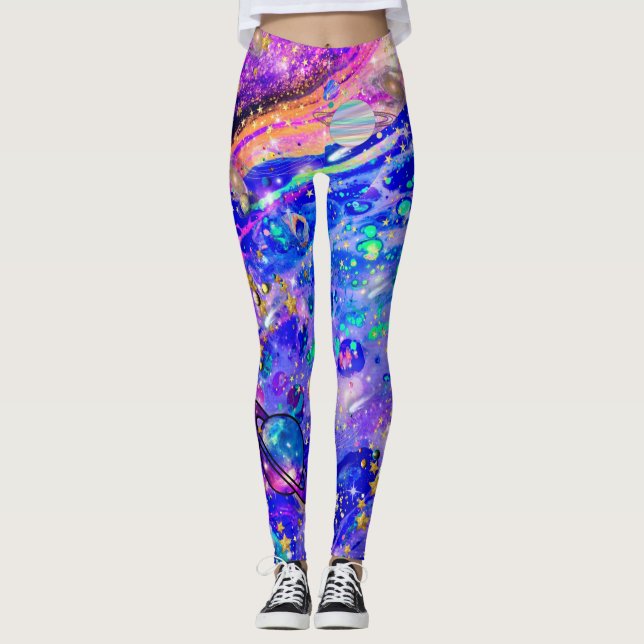 Galaxy leggings, Space ,Stars, Saturn, leggings (Front)
