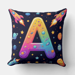 🪐 Galaxy Letter A Rockets Planets Stars Kids 🪐 Cushion