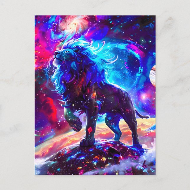 Galaxy Lion Blue Announcement Postcard (Front)