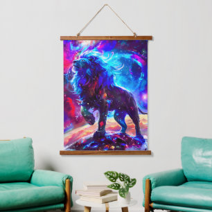 Galaxy Lion Blue Hanging Tapestry