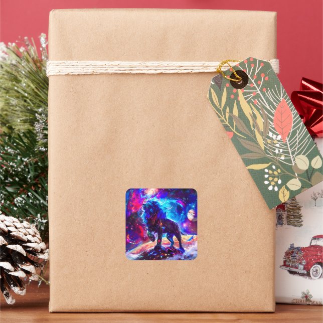 Galaxy Lion Blue Square Sticker (Holiday)