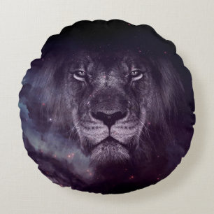 Galaxy Lion Face Art Wallpaper Round Cushion