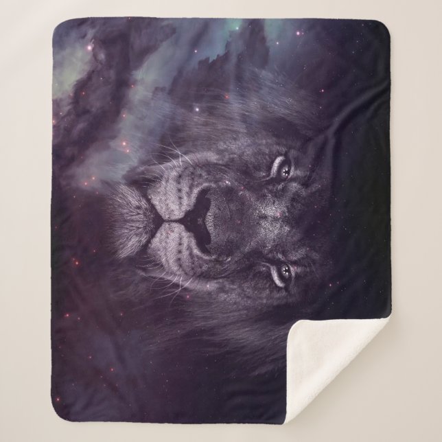 Galaxy Lion Face Art Wallpaper Sherpa Blanket (Front)