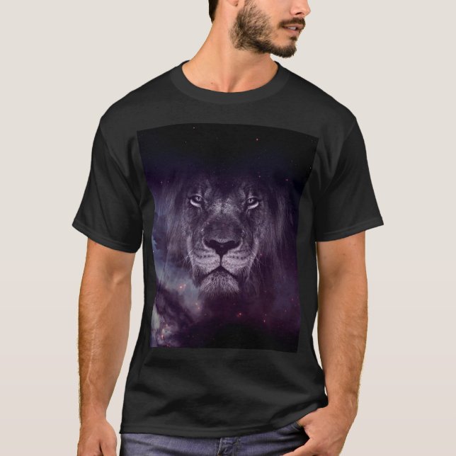 Galaxy Lion Face Art Wallpaper T-Shirt (Front)