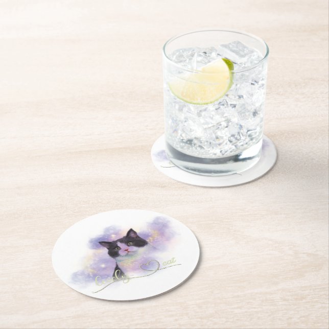 Galaxy Lovely Cat Round Paper Coaster (Insitu)