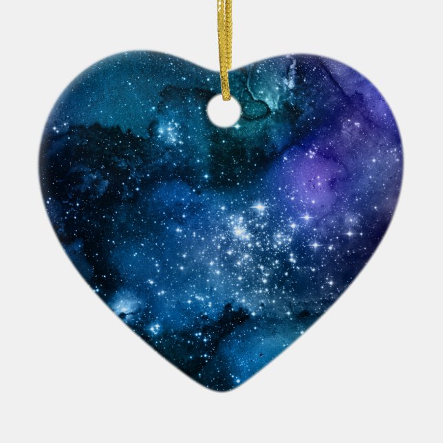 Galaxy Lovers Starry Space Blue Sky White Sparkles Ceramic Tree Decoration (Front)