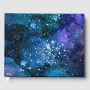 Galaxy Lovers Starry Space Blue Sky White Sparkles Guest Book