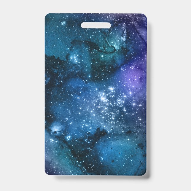 Galaxy Lovers Starry Space Blue Sky White Sparkles ID Badge (Front)