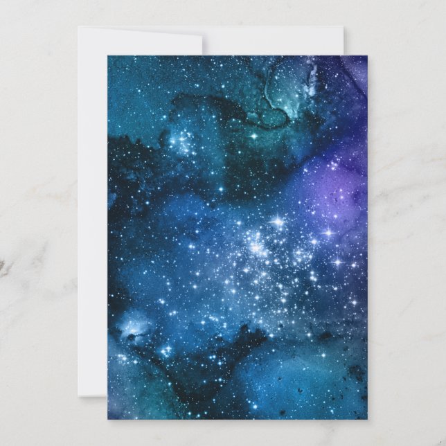 Galaxy Lovers Starry Space Blue Sky White Sparkles Invitation (Front)