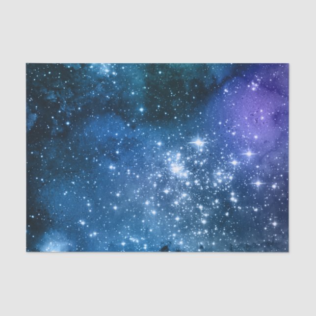 Galaxy Lovers Starry Space Blue Sky White Sparkles Tissue Paper (Front)