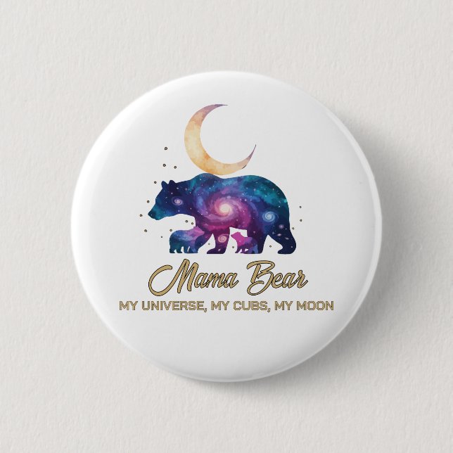 Galaxy Mama Bear & Cubs Moon Silhouette 6 Cm Round Badge (Front)