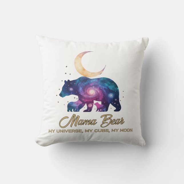 Galaxy Mama Bear & Cubs Moon Silhouette Cushion (Front)