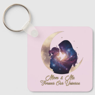 Galaxy Mama & Child Silhouette Moon Art Key Ring