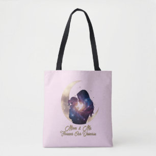 Galaxy Mama & Child Silhouette Moon Art Tote Bag