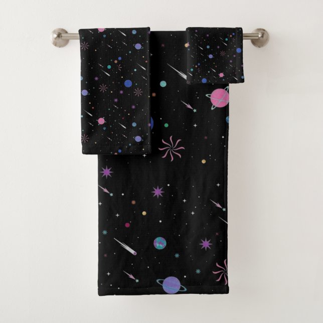 Galaxy Moon stars ,Night Sky,  Astronomy Bath Towel Set (Insitu)