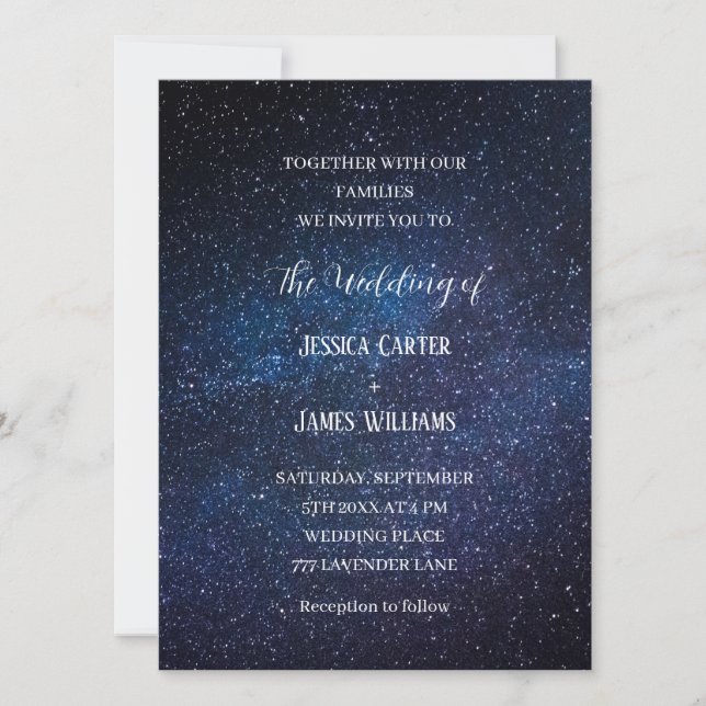 Galaxy Navy Blue Sky Starry Night Wedding Invitation (Front)