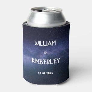 Galaxy Navy Blue Stars Cosmos Wedding  Can Cooler