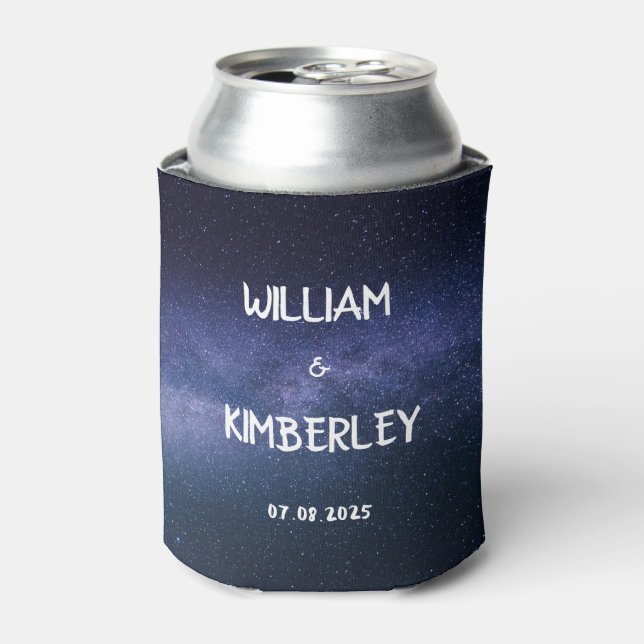 Galaxy Navy Blue Stars Cosmos Wedding  Can Cooler (Can Front)