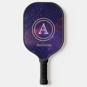 Galaxy Nebula Cool Navy Blue Monogram Custom  Pickleball Paddle