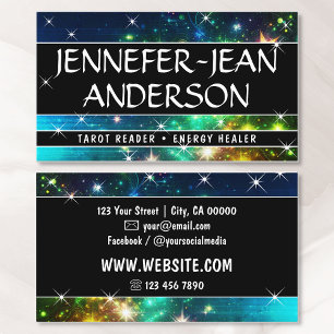 Galaxy Nebula Glitter Rain Sparkling Stars Green Business Card