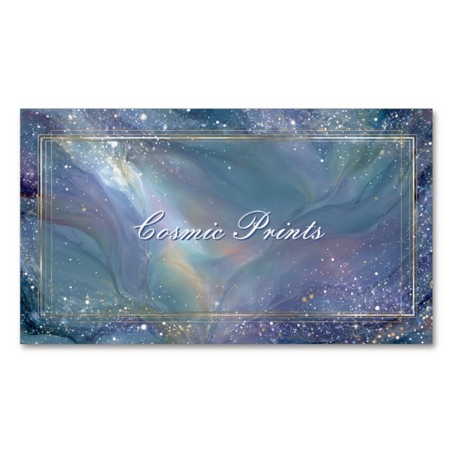 Galaxy Nebula Gold Frame Abstract Celestial Magnetic Business Card (Front)