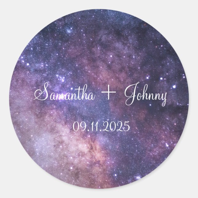 Galaxy Nebula Stars Starry Night Wedding Classic Round Sticker (Front)