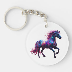 Galaxy Neon Horse Art – Vibrant Space Fantasy Key Ring