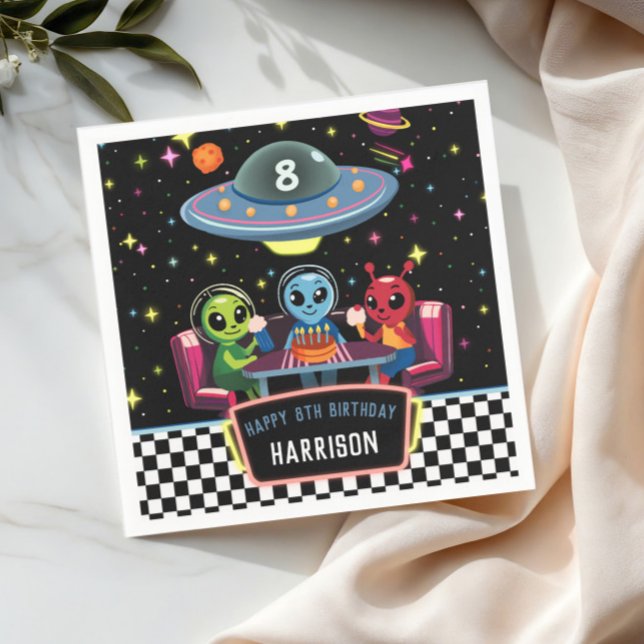 Galaxy Neon Space Alien Boys Birthday Napkin (Creator Uploaded)