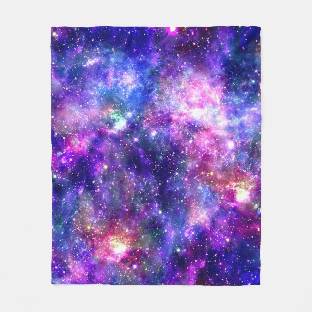 Galaxy Night Print Cosmic Design Fleece Blanket (Front)