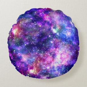 Galaxy Night Print Cosmic Design Round Cushion
