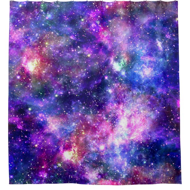 Galaxy Night Print Cosmic Design Shower Curtain (Front)