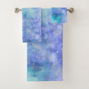 Galaxy Night Sky Abstract Purple Blue Bath Towel Set