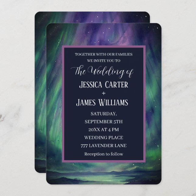 Galaxy Northern Lights Outer Celestial Stars Invitation (Front/Back)