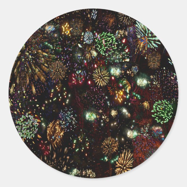 Galaxy of Fireworks Collage Classic Round Sticker (Front)