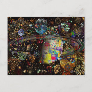 Galaxy of Fireworks Collage Planets 2859b Postcard