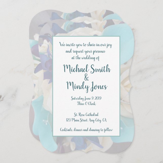 galaxy orchid ivory rose and teal wedding invitation (Front/Back)