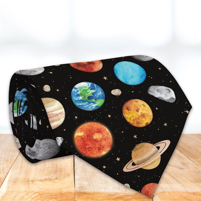 Galaxy Outer Space Planet Watercolor Illustration  Tie (Creator Uploaded)