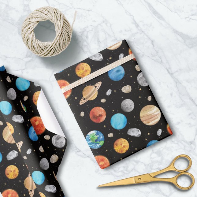 Galaxy Outer Space Planet Watercolor Illustration  Wrapping Paper (Creator Uploaded)